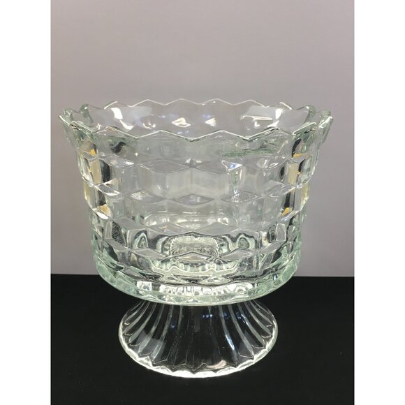 Vintage Fostoria American Pedestal Compote Bowl Dish Clear Glass Cube Pattern - Picture 6 of 16